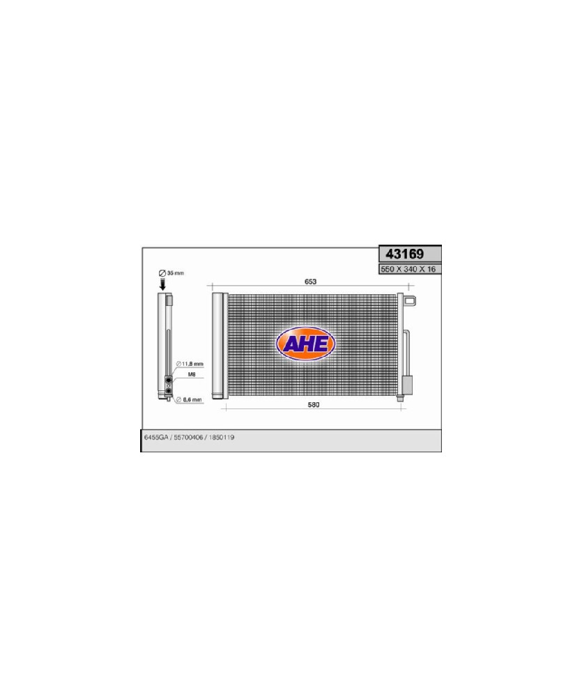 CONDENSATORE 580X348X16 GIULIETTA-NEMO-PUNTO/PUNTO EVO/G. PUNTO-CORSA/ADAM