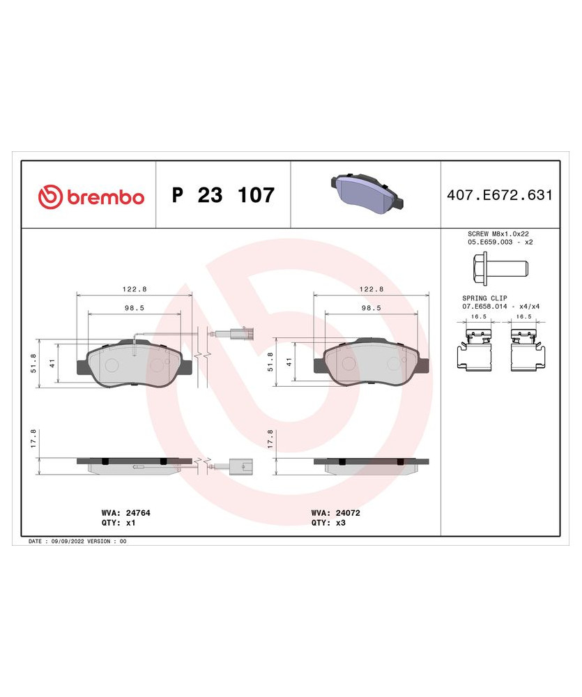 PASTIGLIE FRENO ANTERIORI 500 07- /     PANDA 03 - KA 1.3TDCI