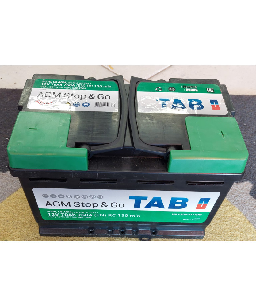 BATTERIA START&STOP AGM 70 AH 760A(EN)  POSITIVO A DESTRA DIMENSIONI 278X175X190