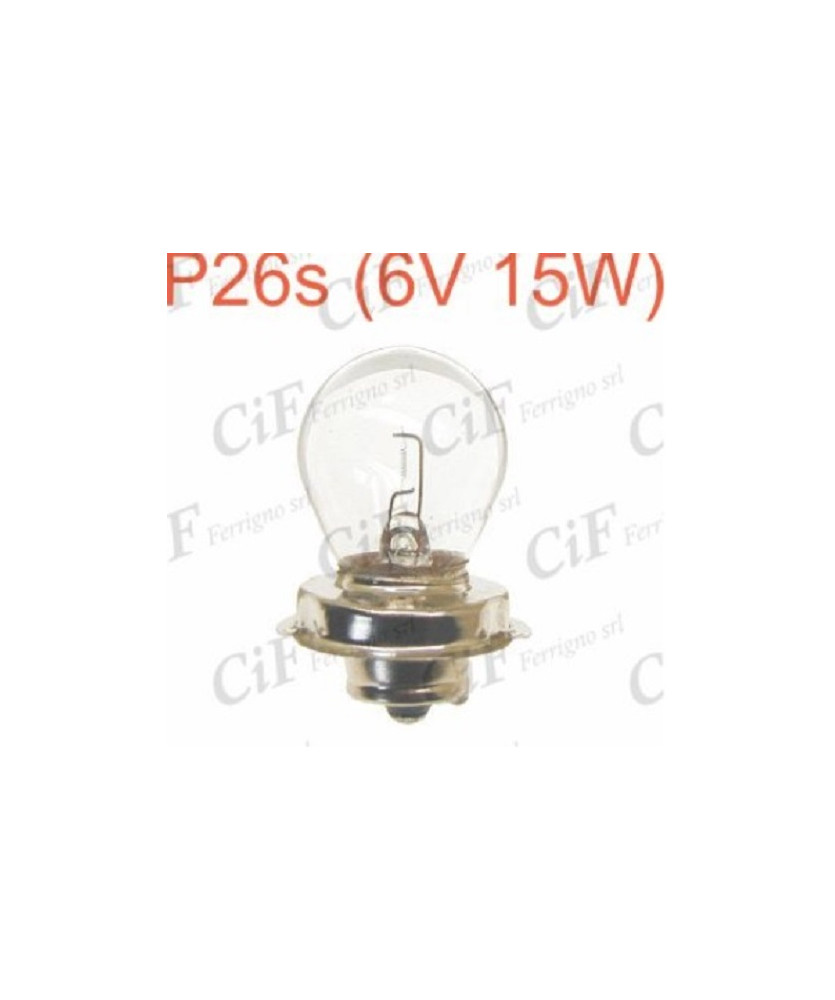 LAMPADINA P26S (6V 15W) ANABBAGLIANTE VE CICLOMOTORE 6V-15W P26S (C10)